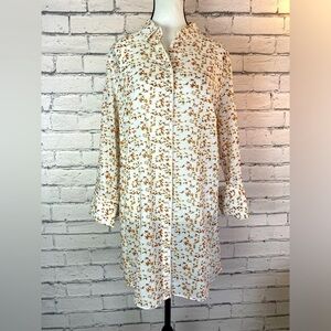 Akris Bohemian Bird Geometric Print Tunic Button Down Shirt Bell Sleeves Size 14